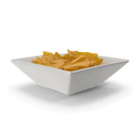Square Bowl with Corn Tortilla Nacho Chips.H03 Nacho chips